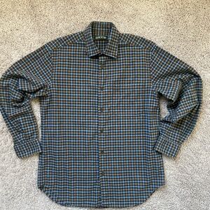 Orvis Men's Casual Blue,orange,black Checkered Shirt
